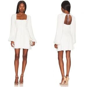NWT For Love & Lemons Beatrice Mini Dress in White Long Sleeve